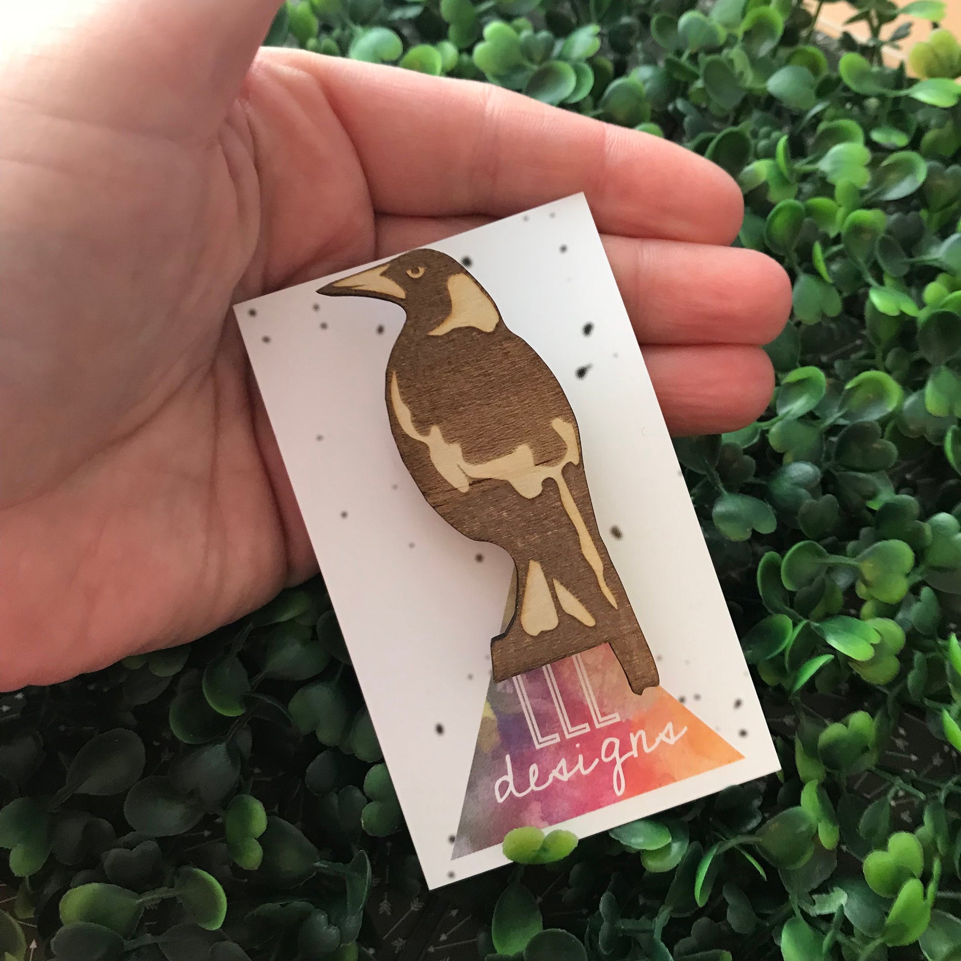 Magnificent Magpie Brooch. Laser Cut and Etched Brooch made from specially prepared timber. Australian Bird Brooch. Handmade Brooch.