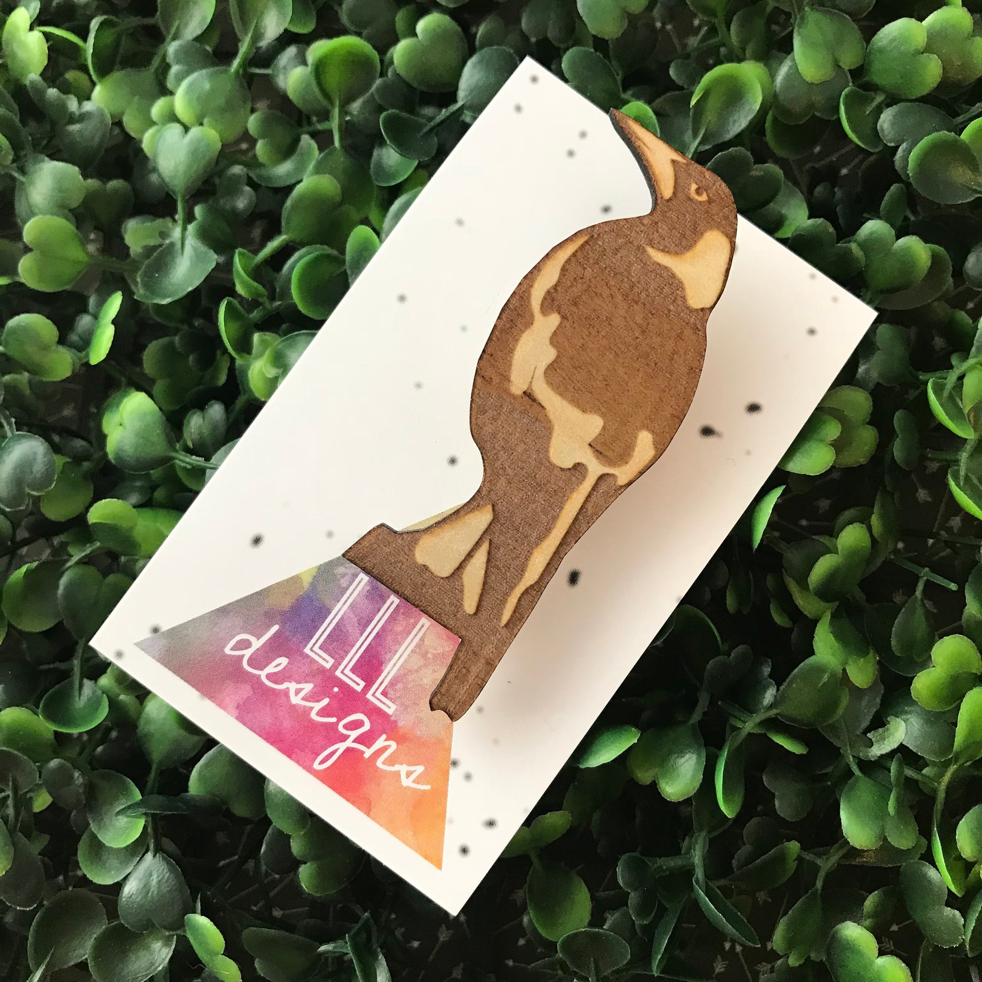 Magnificent Magpie Brooch. Laser Cut and Etched Brooch made from specially prepared timber. Australian Bird Brooch. Handmade Brooch.