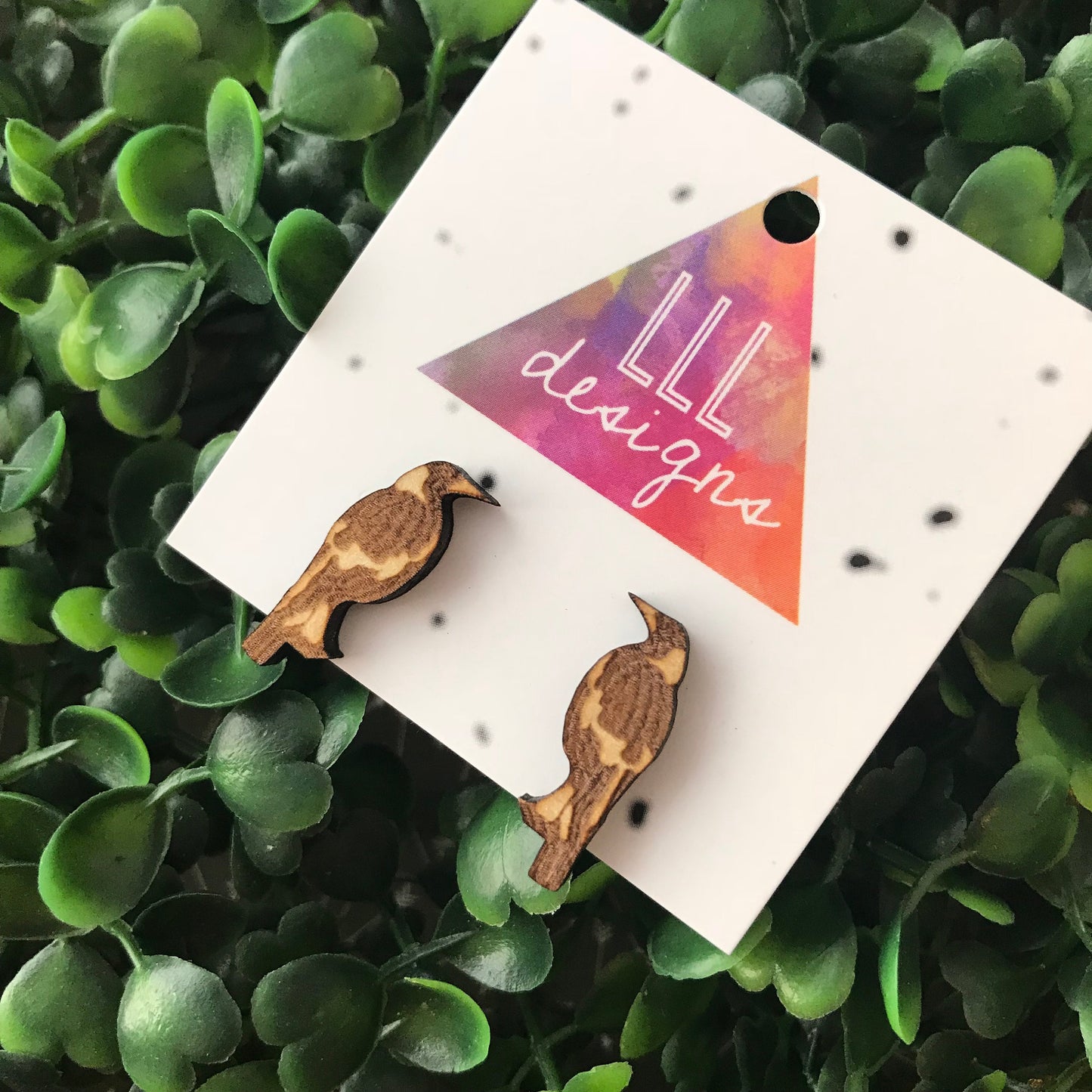 Magnificent Magpie Stud Earrings. Laser Cut and Etched Studs made from specially prepared timber. Australian Bird Earrings. Handmade Studs.