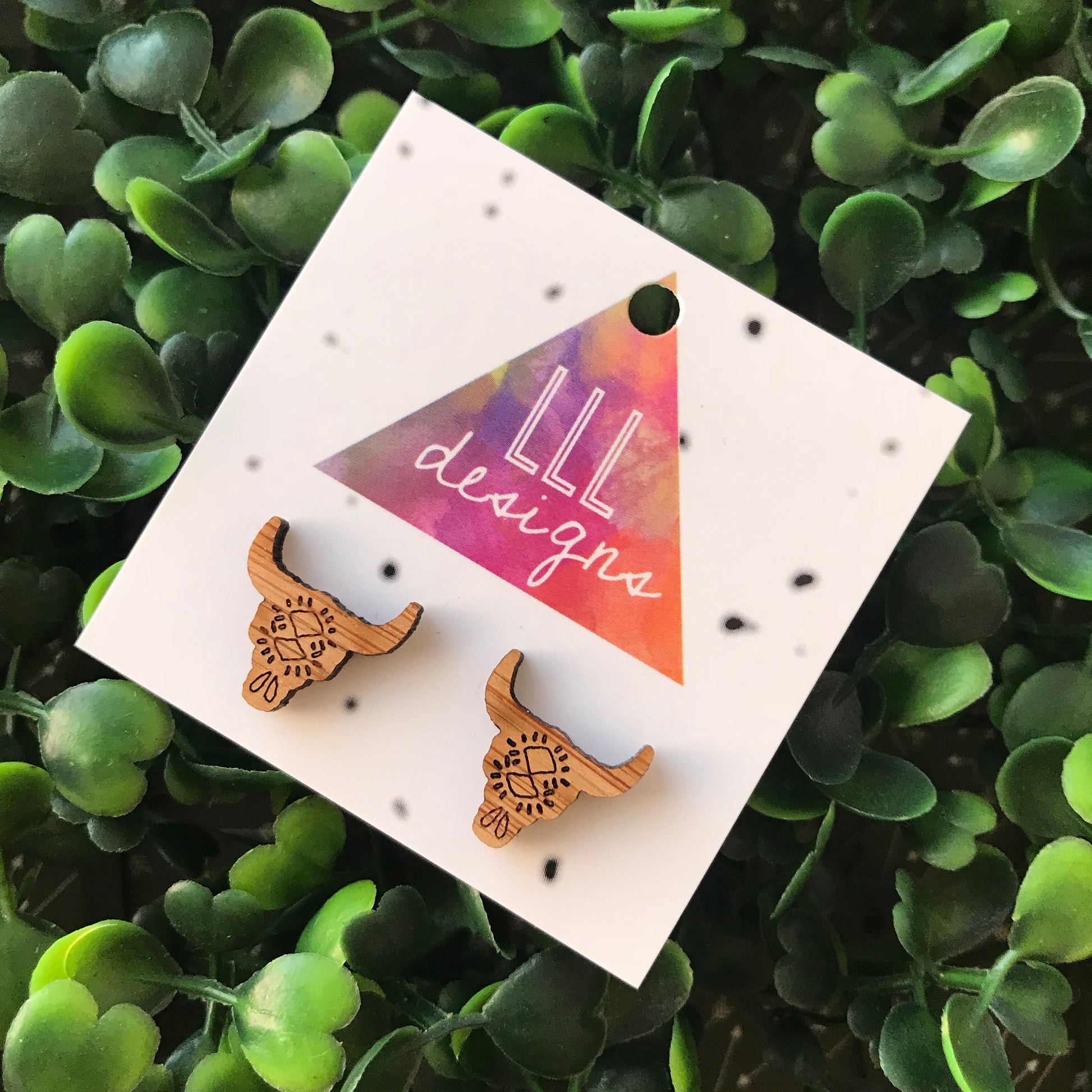 Etched Bamboo Steer Stud Earrings.