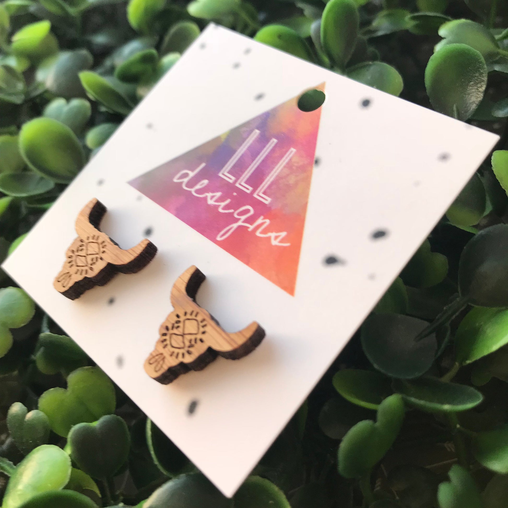Etched Bamboo Steer Stud Earrings.