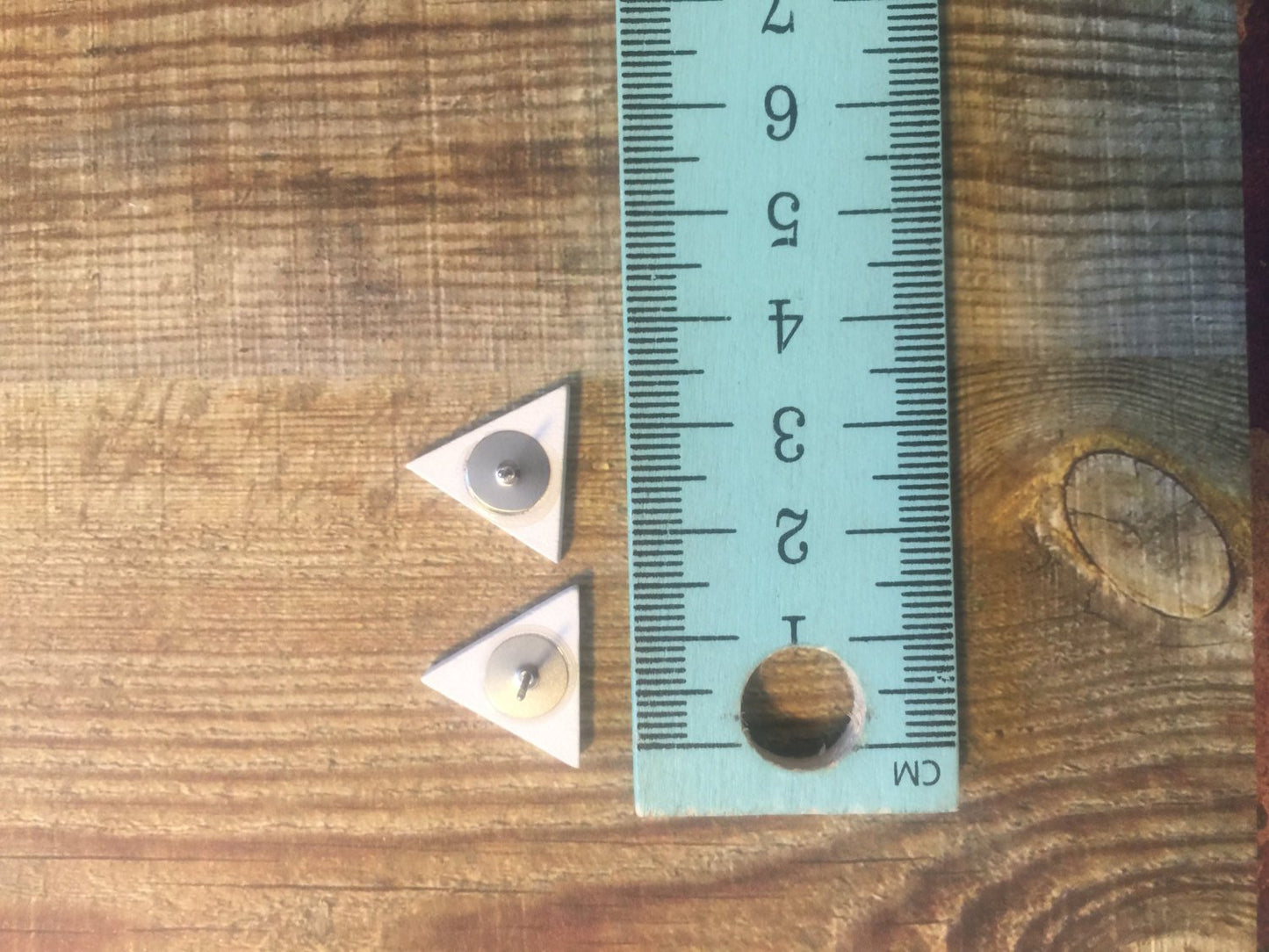 Geometric Triangle Stud Earrings. Printed Timber Studs. Geo Earrings. On Trend Geo Studs. Life's too short to wear boring Jewellery.