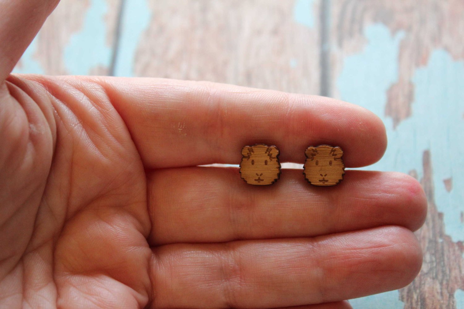 Gorgeous Guinea pig Earrings. Super Cute Hamster Stud Earrings. Life's too short to wear boring Jewellery. Etched Bamboo Earrings. Quirky.