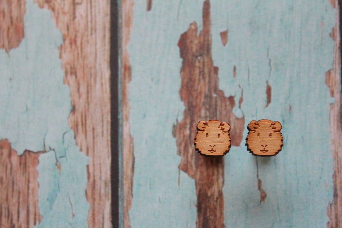 Gorgeous Guinea pig Earrings. Super Cute Hamster Stud Earrings. Life's too short to wear boring Jewellery. Etched Bamboo Earrings. Quirky.