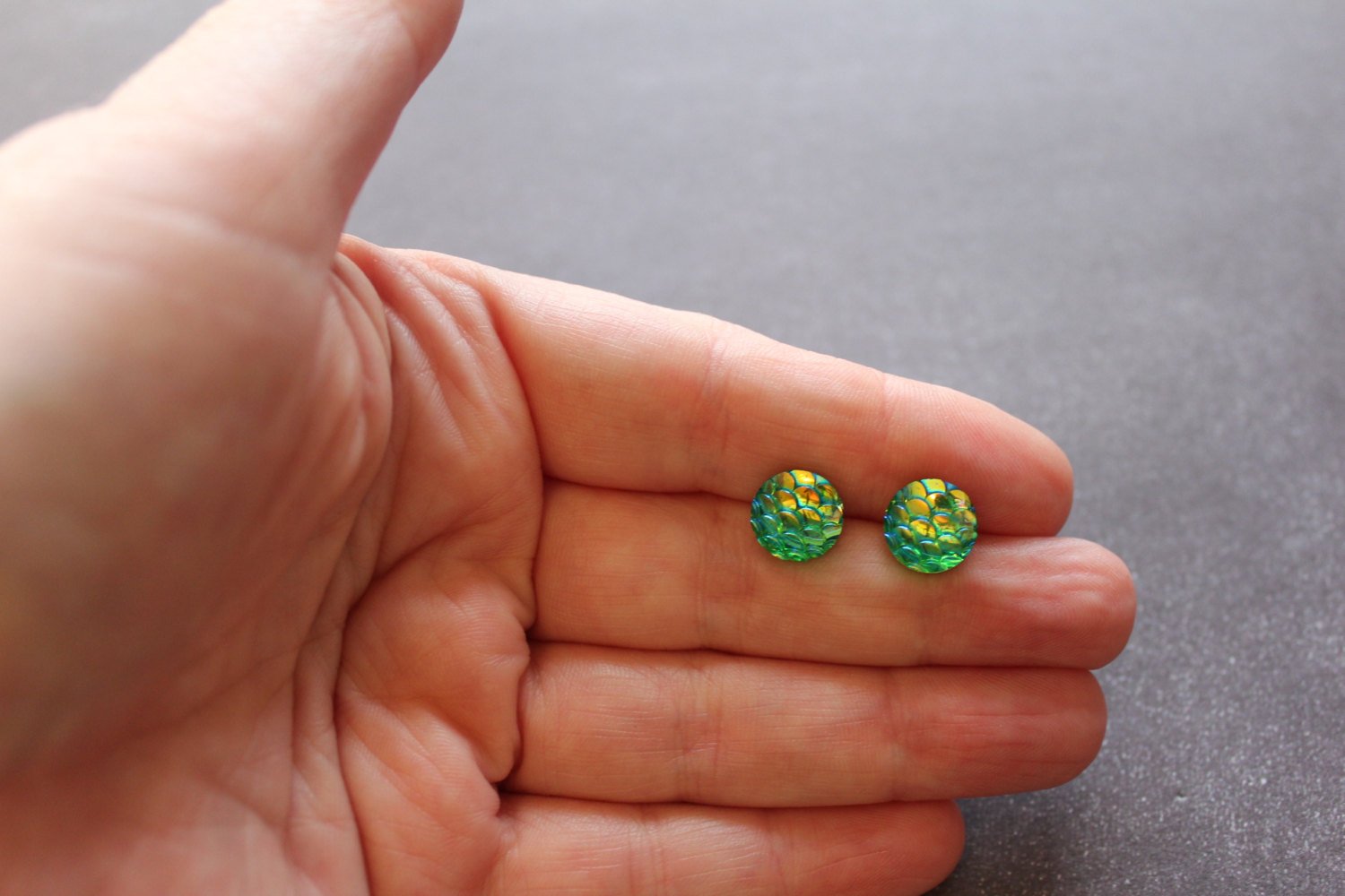 Multi Coloured Mermaid Studs (lgrn) Handmade Earrings. Life's too short to wear boring Jewellery. Shiny Scale Earrings. Fishy Studs.