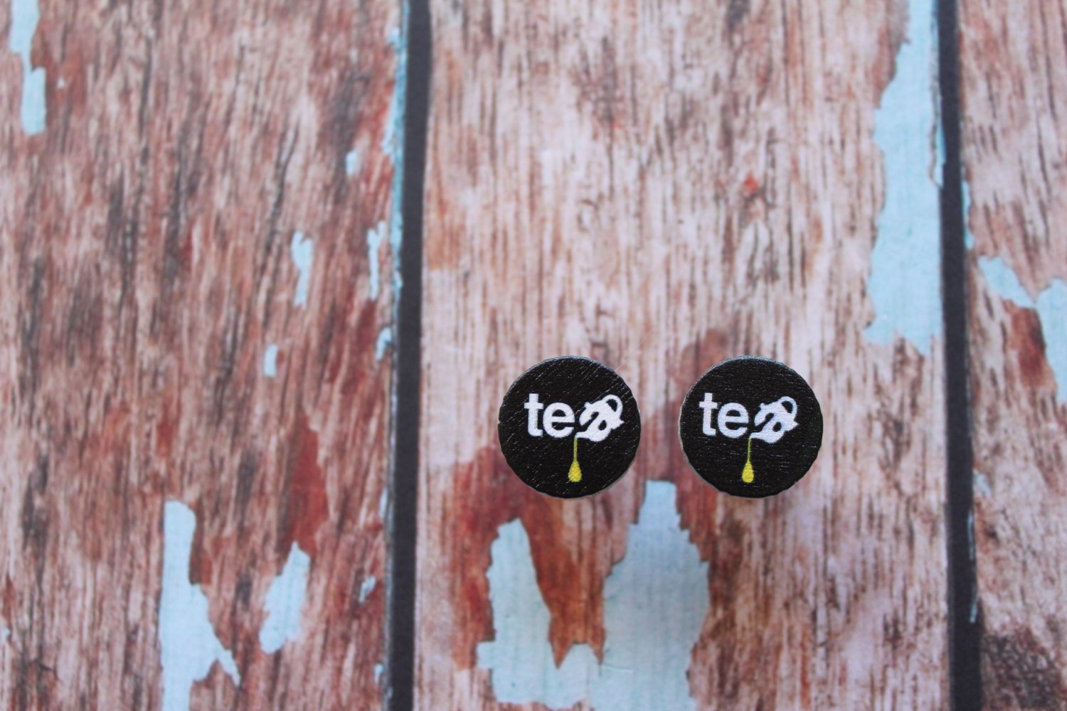 Printed Timber Stud Earrings. (tea timber) Life's too short too wear boring Jewellery. Quirky and fun earrings. Australian Business.