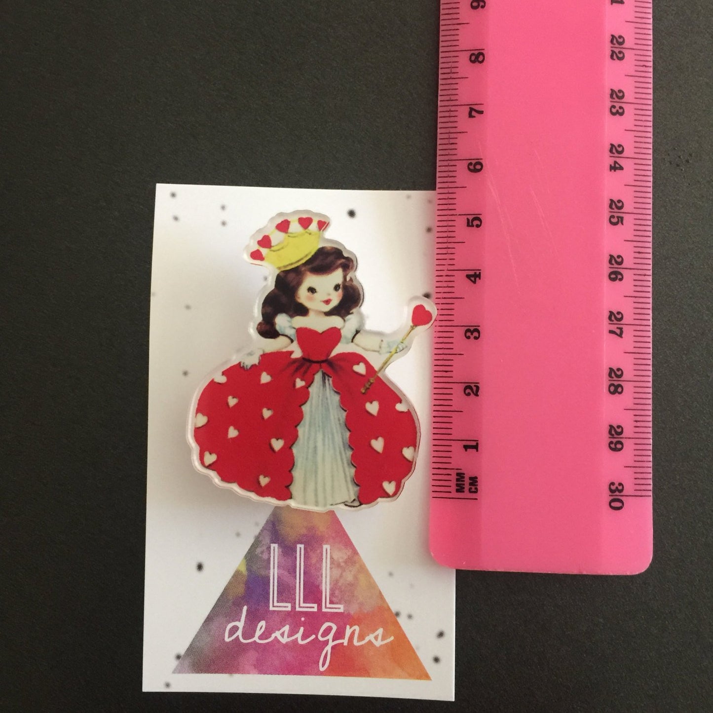 Quirky Queen of Hearts Brooch. Fun and Fabulous badge. Life's too short to wear boring Jewellery. Live Laugh Love. Australian Made.