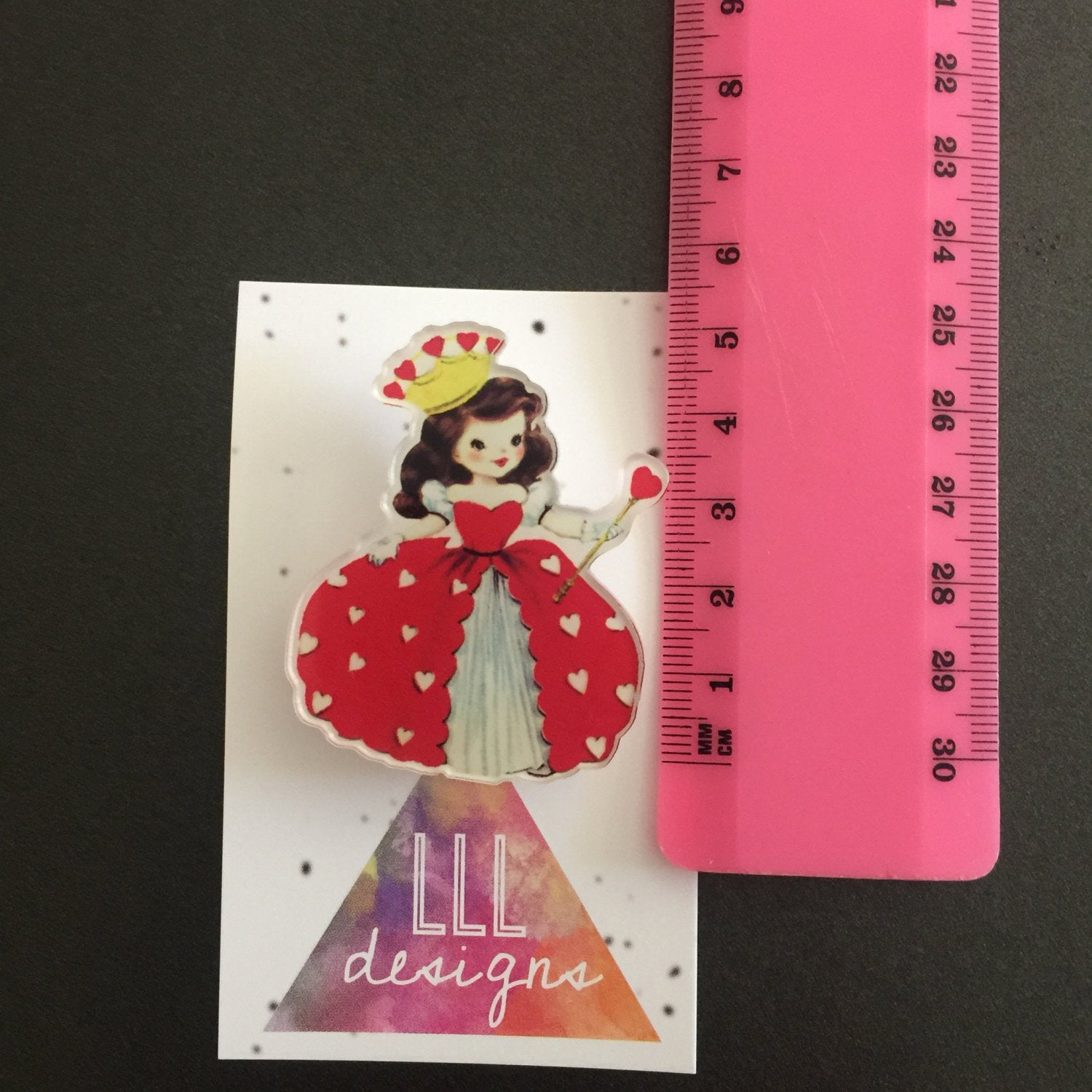 Quirky Queen of Hearts Brooch. Fun and Fabulous badge. Life's too short to wear boring Jewellery. Live Laugh Love. Australian Made.